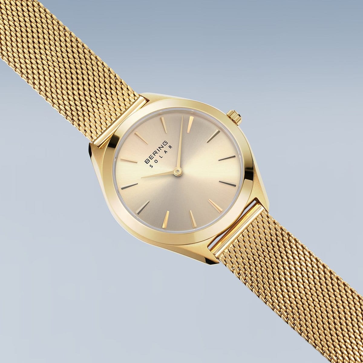 BERING Solar Polished Gold 35mm Gold Sunray Dial Women's Watch 17331-333