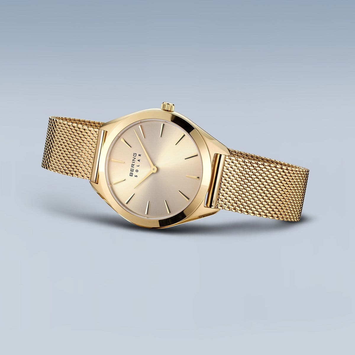 BERING Solar Polished Gold 35mm Gold Sunray Dial Women's Watch 17331-333