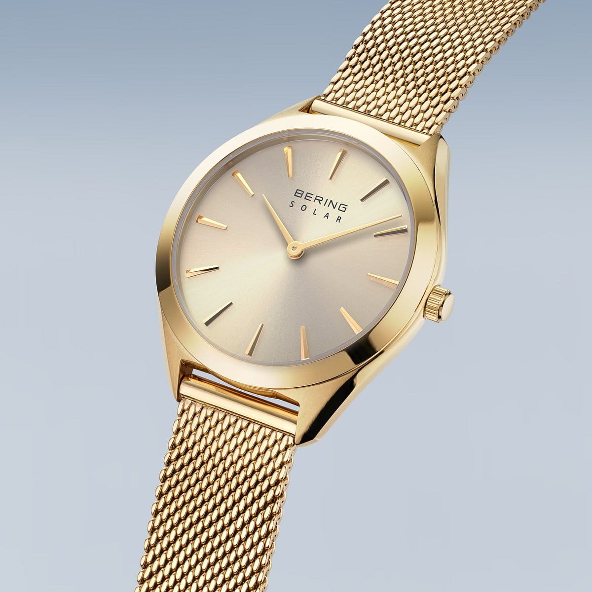 BERING Solar Polished Gold 35mm Gold Sunray Dial Women's Watch 17331-333