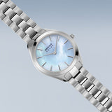 BERING Solar Polished Silver 31mm Blue Mother of Pearl Dial Women's Watch 17331-707