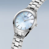 BERING Solar Polished Silver 31mm Blue Mother of Pearl Dial Women's Watch 17331-707
