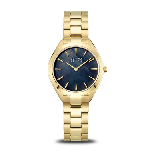 BERING Solar Polished Gold 31mm Deep Blue Mother of Pearl Dial Women's Watch 17331-732