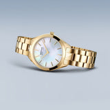 BERING Solar Polished Gold 31mm Mother of Pearl Dial Women's Watch 17331-734