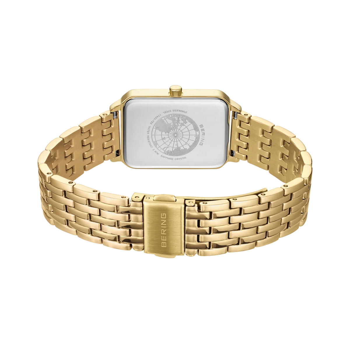 BERING Rectangular Roman Numeral Link Watch Black Gold 23mm Black Dial Women's Watch 17423-732
