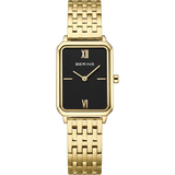 BERING Rectangular Roman Numeral Link Watch Black Gold 23mm Black Dial Women's Watch 17423-732