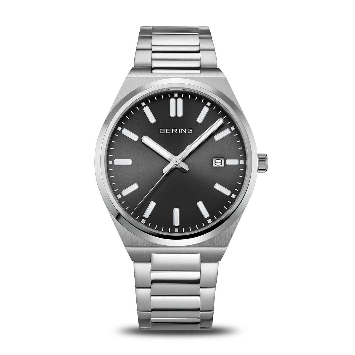 BERING Classic Polished Silver 39mm Black Sunray Dial Men's Watch 17639-702