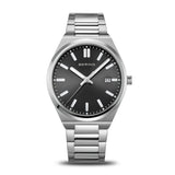 BERING Classic Polished Silver 39mm Black Sunray Dial Men's Watch 17639-702