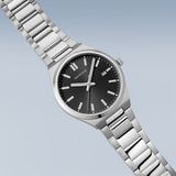 BERING Classic Polished Silver 39mm Black Sunray Dial Men's Watch 17639-702