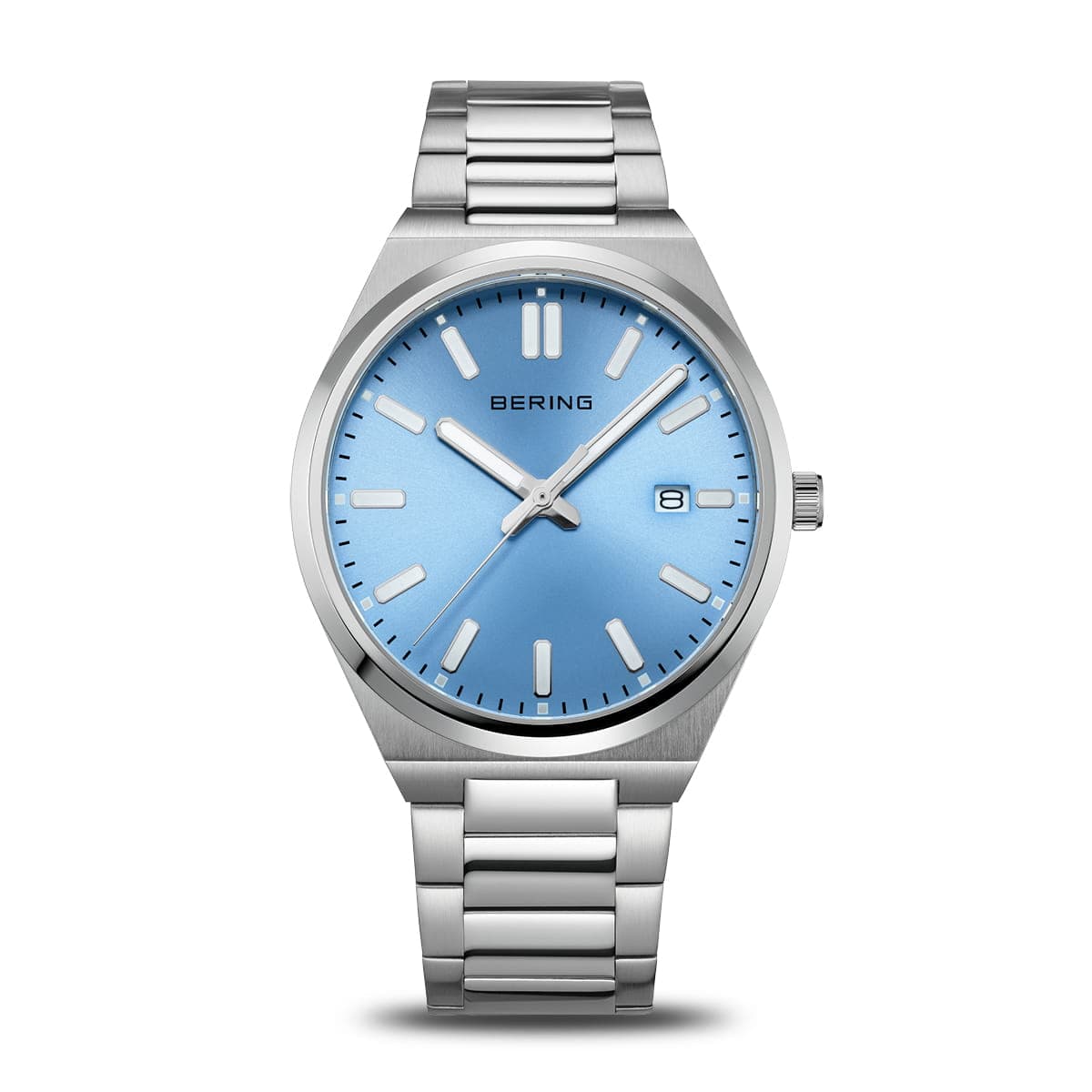 BERING Classic Polished Silver 39mm Blue Sunray Dial Men's Watch 17639-707