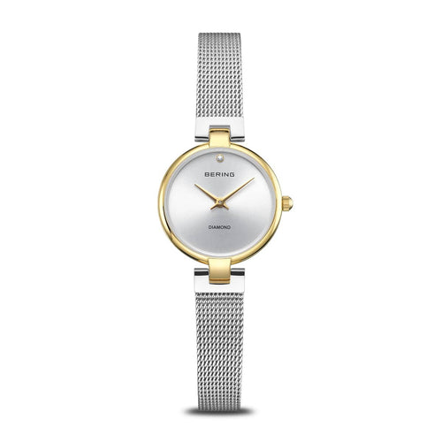 BERING Classic Polished Gold 24mm Silver Diamond Dial Women's Watch 17724-010