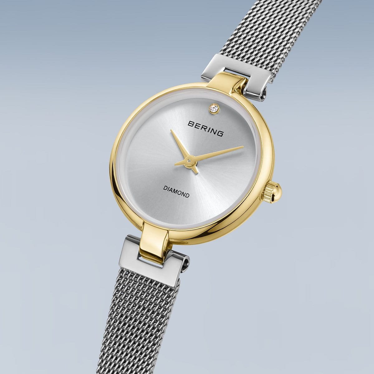 BERING Classic Polished Gold 24mm Silver Diamond Dial Women's Watch 17724-010