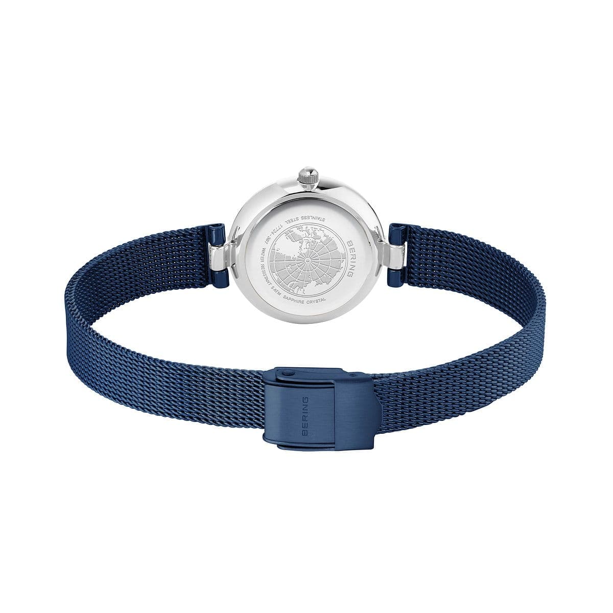 BERING Classic Polished Silver 24mm Blue Diamond Dial Women's Watch 17724-307