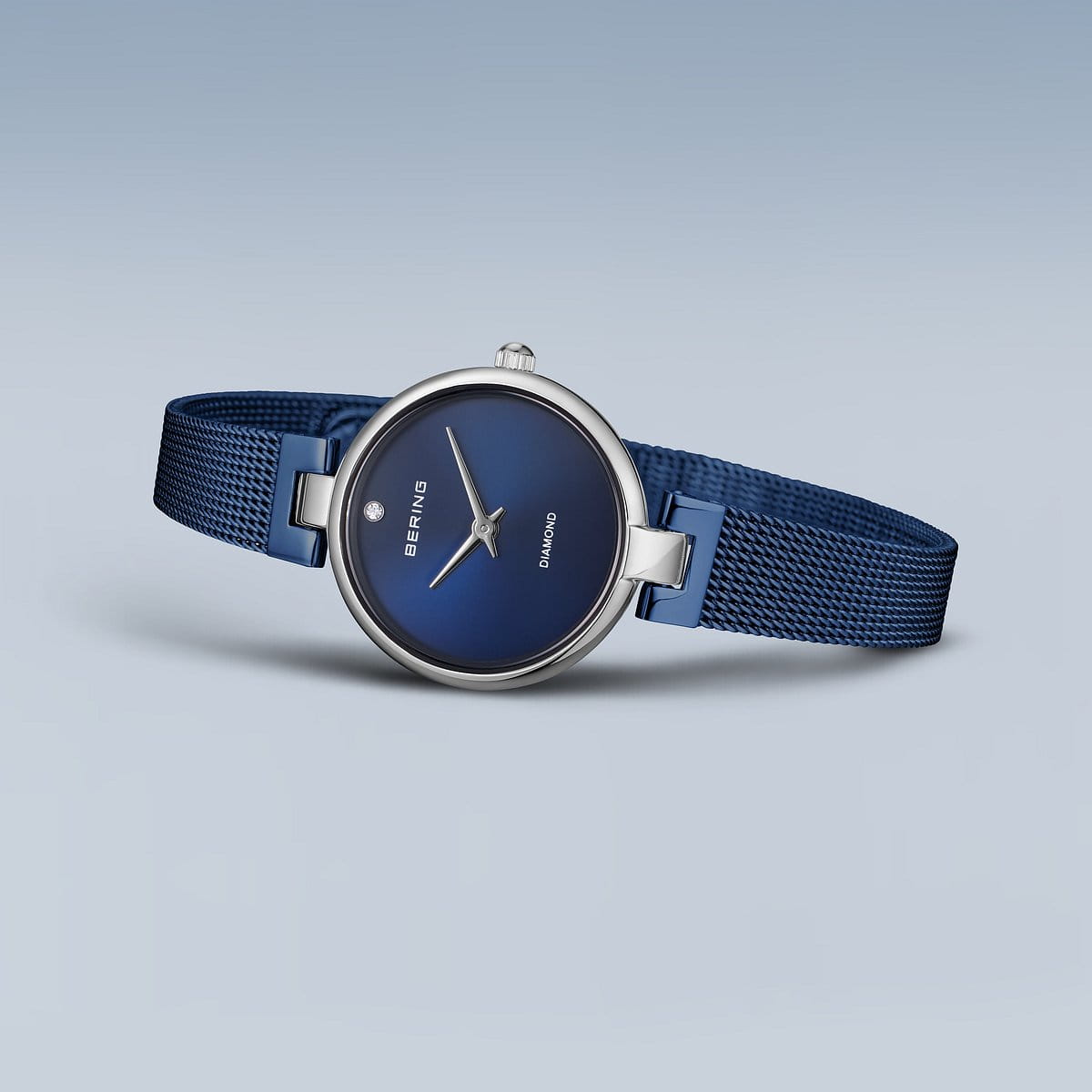BERING Classic Polished Silver 24mm Blue Diamond Dial Women's Watch 17724-307