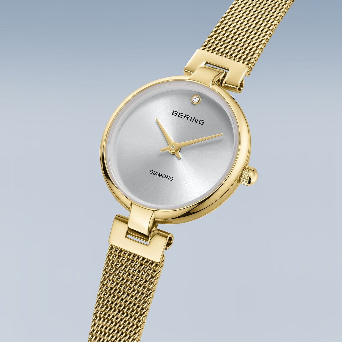 BERING Classic Polished Gold 24mm Silver Diamond Dial Women's Watch 17724-330