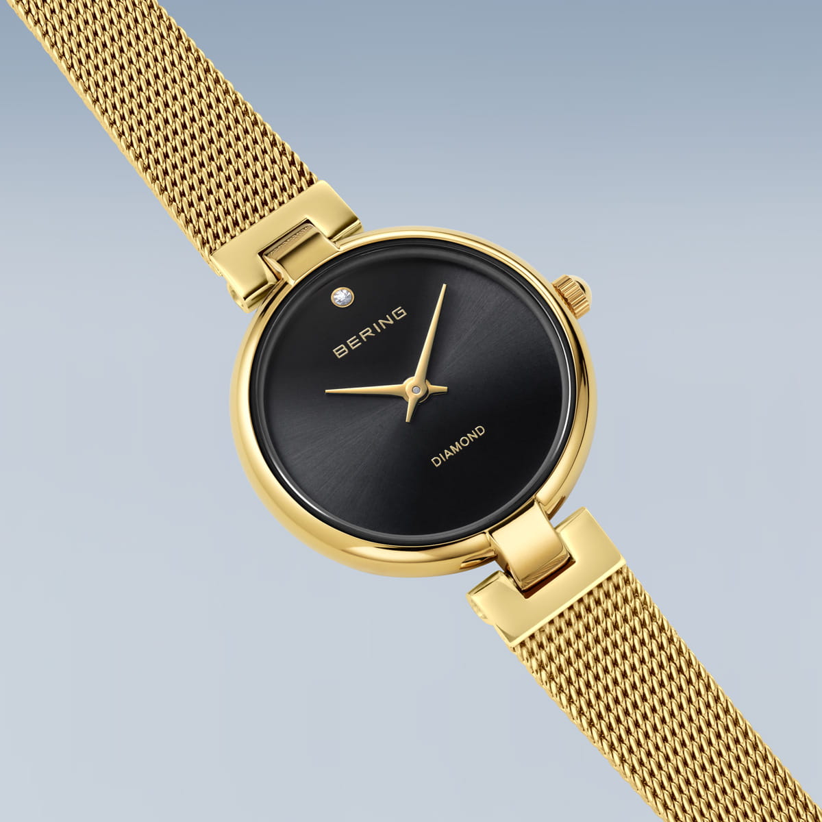BERING Classic Polished Gold 24mm Black Diamond Dial Women's Watch 17724-332