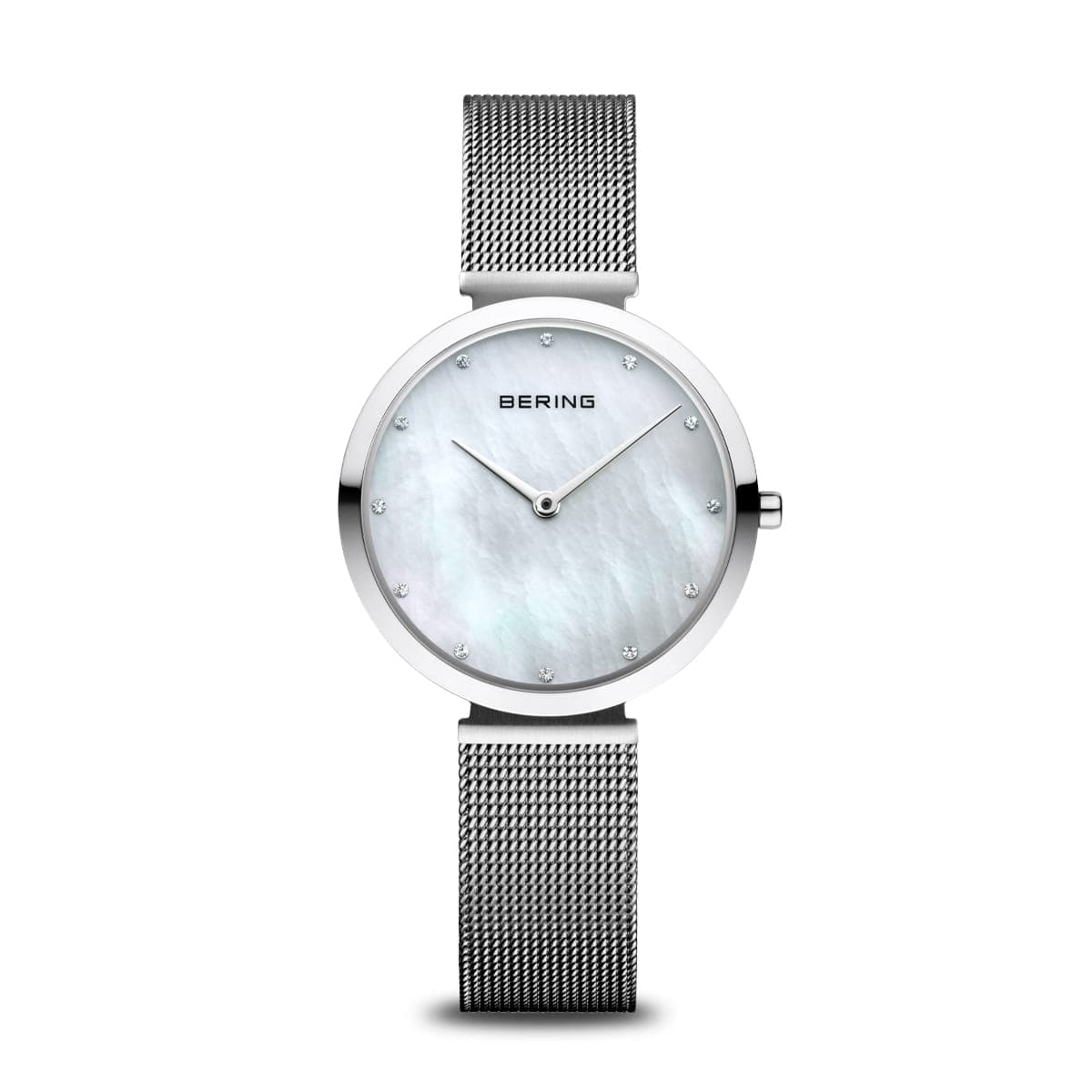 BERING Classic Polished Silver 32mm White Mother of Pearl Dial Women's Watch 18132-004