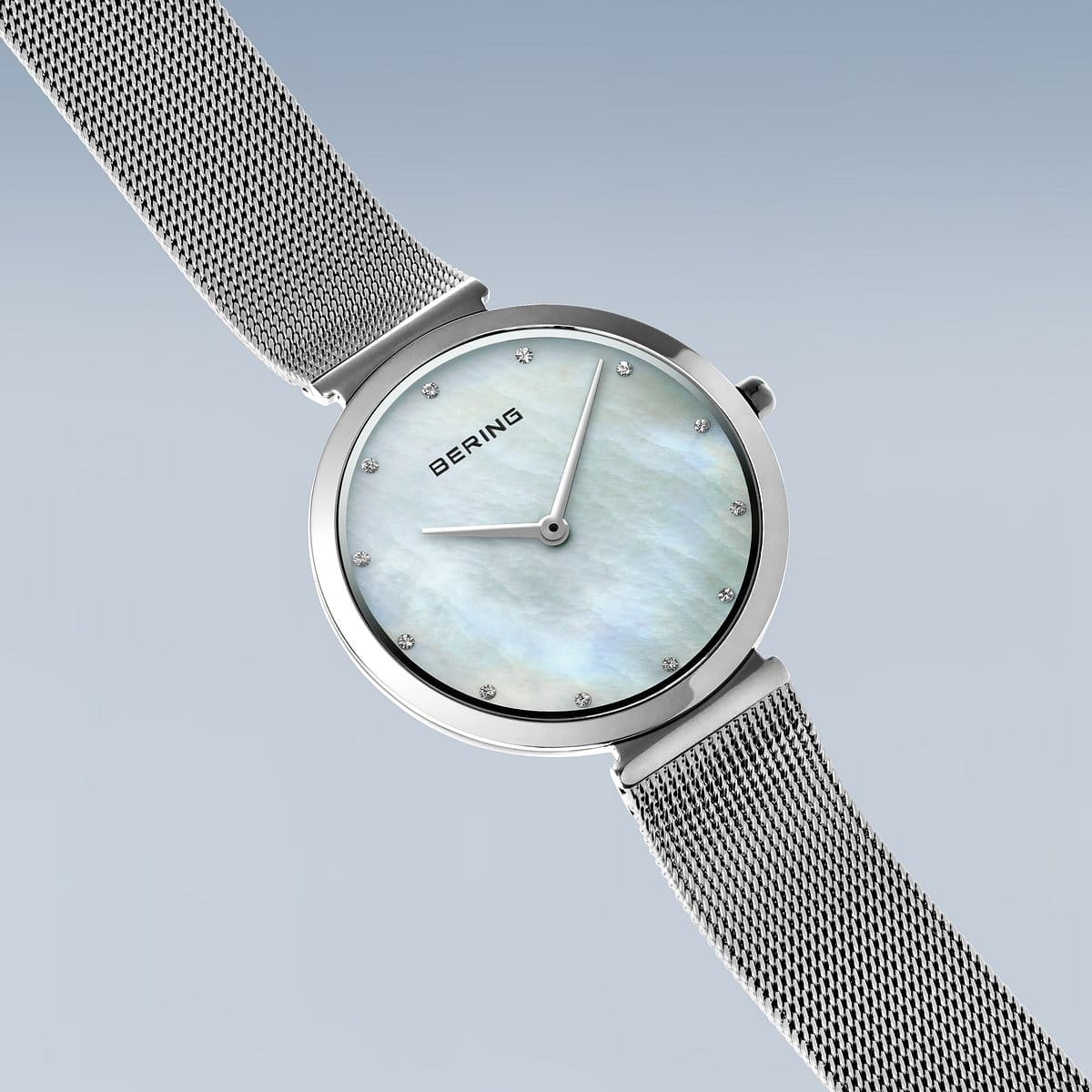 BERING Classic Polished Silver 32mm White Mother of Pearl Dial Women's Watch 18132-004