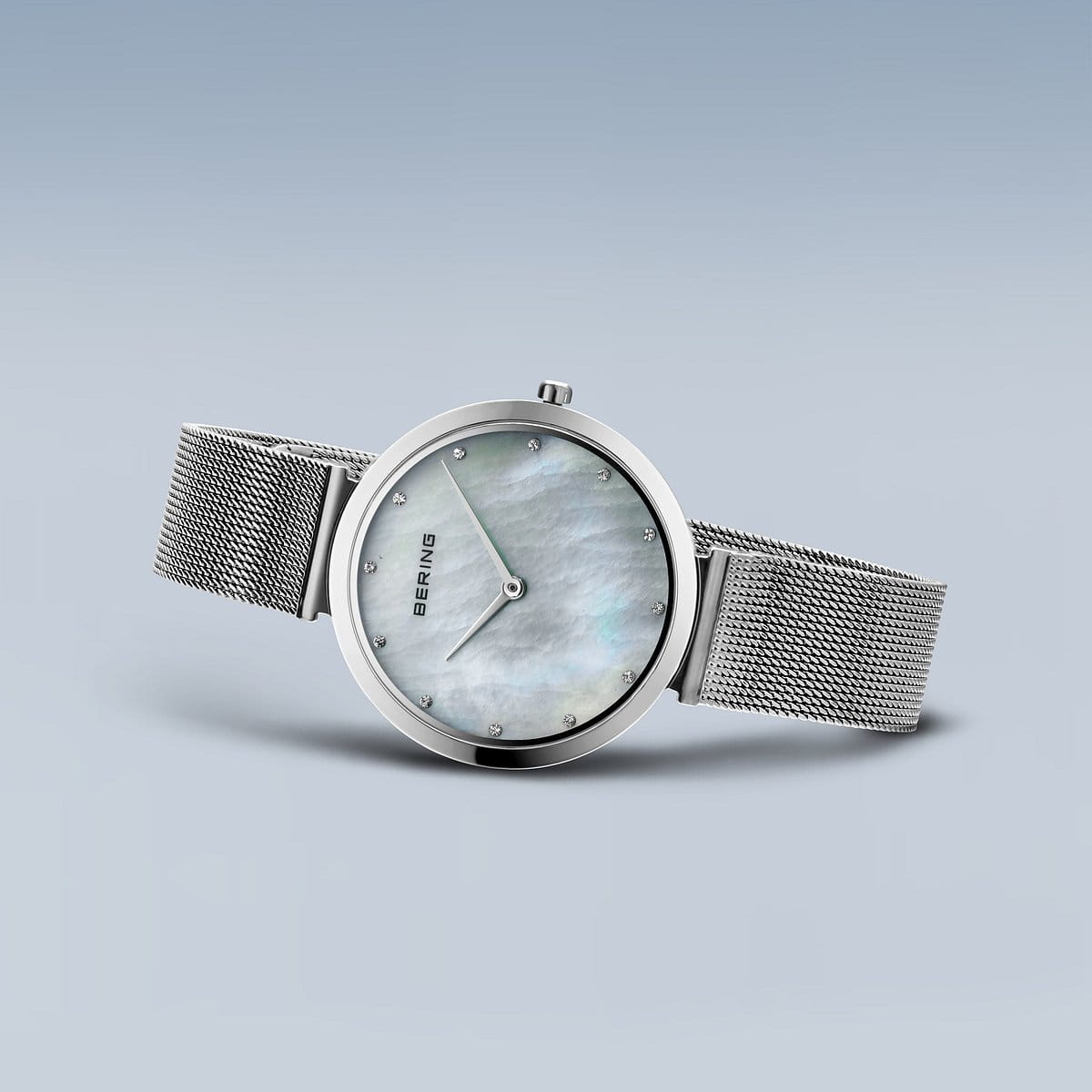 BERING Classic Polished Silver 32mm White Mother of Pearl Dial Women's Watch 18132-004