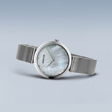 BERING Classic Polished Silver 32mm White Mother of Pearl Dial Women's Watch 18132-004