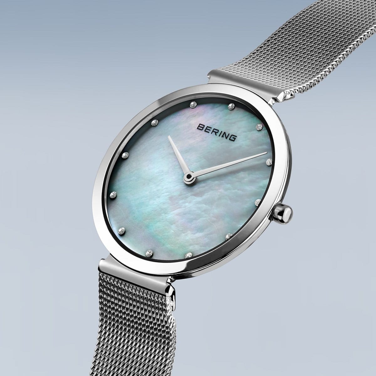 BERING Classic Polished Silver 32mm White Mother of Pearl Dial Women's Watch 18132-004