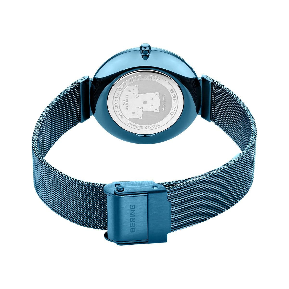 BERING Charity Polished Blue 32mm Blue Sunray/Diamond Dial Women's Watch 18132-Charity1