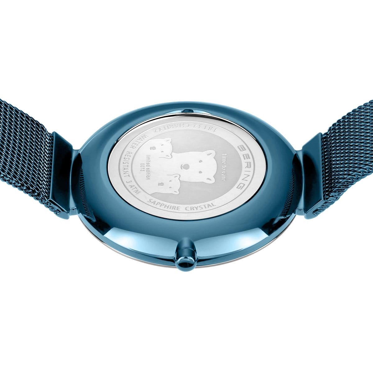 BERING Charity Polished Blue 32mm Blue Sunray/Diamond Dial Women's Watch 18132-Charity1