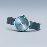 BERING Charity Polished Blue 32mm Blue Sunray/Diamond Dial Women's Watch 18132-Charity1