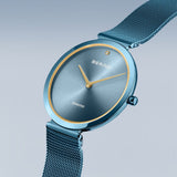 BERING Charity Polished Blue 32mm Blue Sunray/Diamond Dial Women's Watch 18132-Charity1