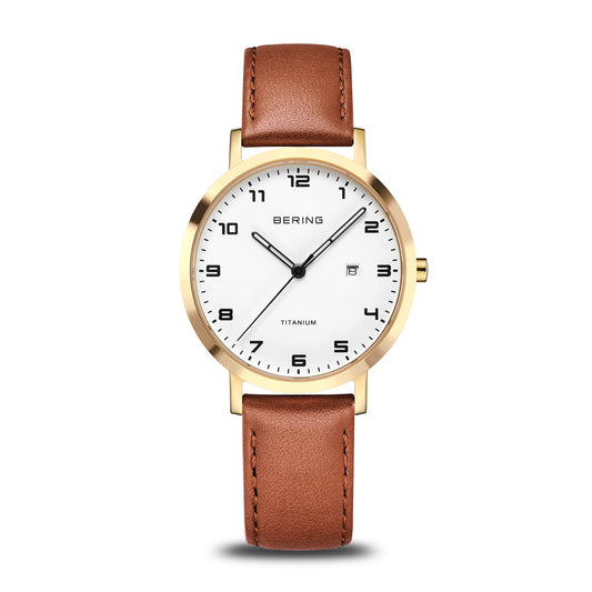 BERING Titanium Polished/Brushed Gold 34mm White Dial Women's Watch 18634-534