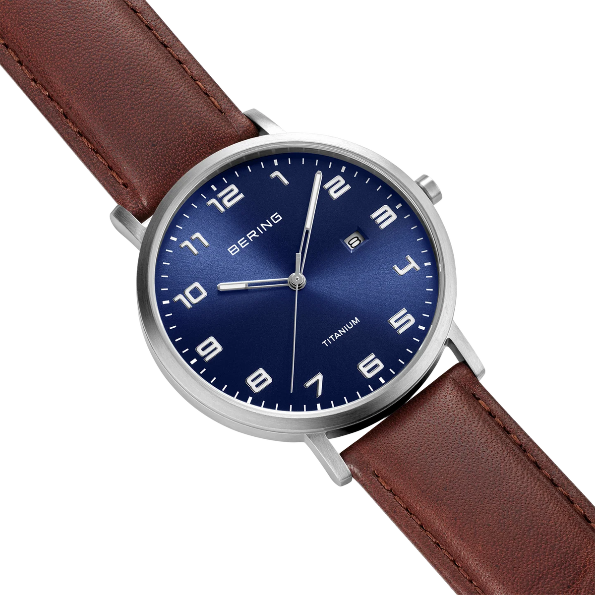 BERING Maxi Titanium Date Numerical Watch Blue Brown 40mm Blue Dial Men's Watch 18640-505