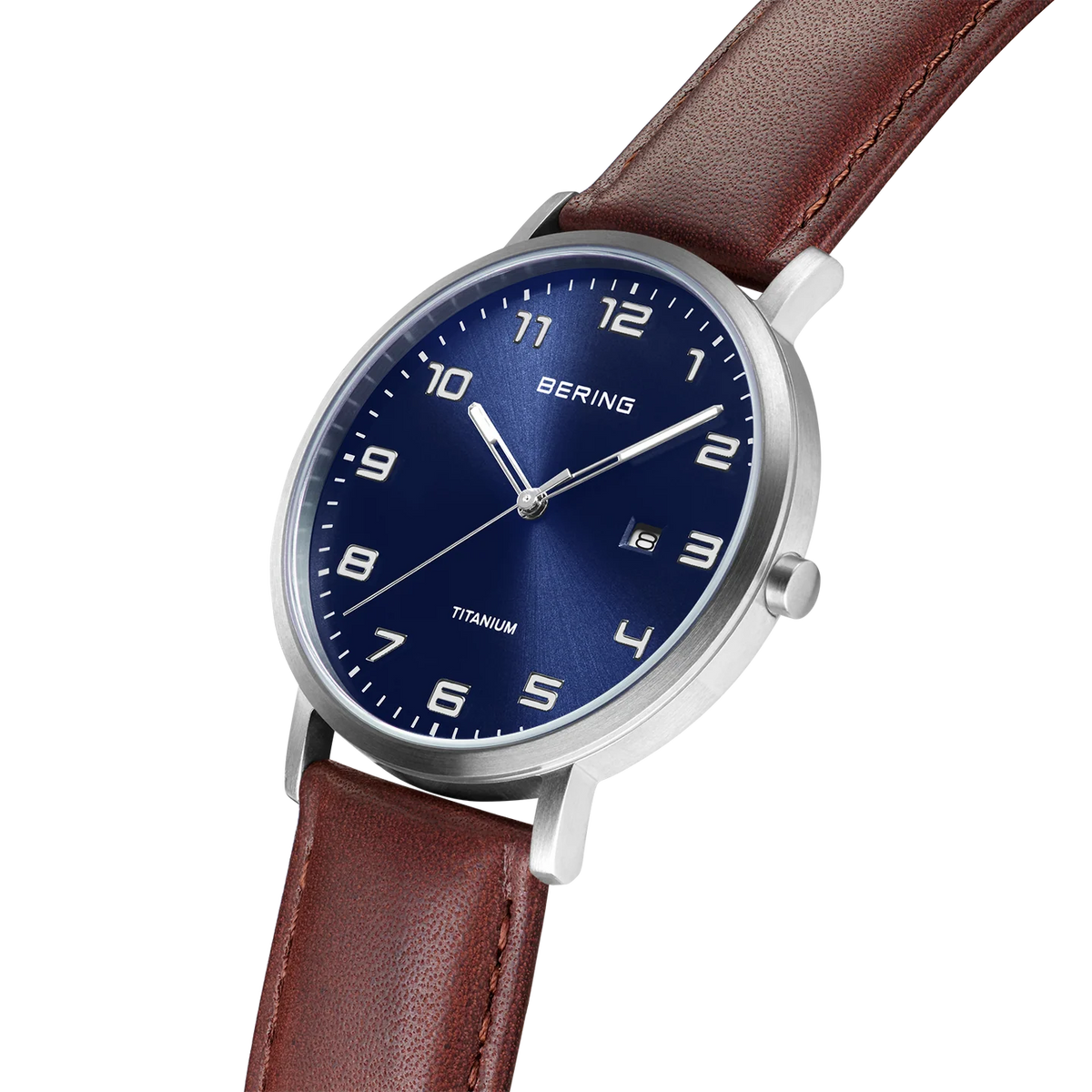 BERING Maxi Titanium Date Numerical Watch Blue Brown 40mm Blue Dial Men's Watch 18640-505