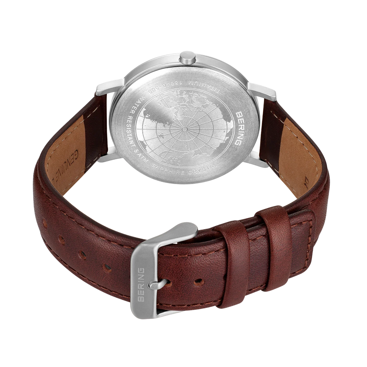 BERING Maxi Titanium Date Numerical Watch Blue Brown 40mm Blue Dial Men's Watch 18640-505