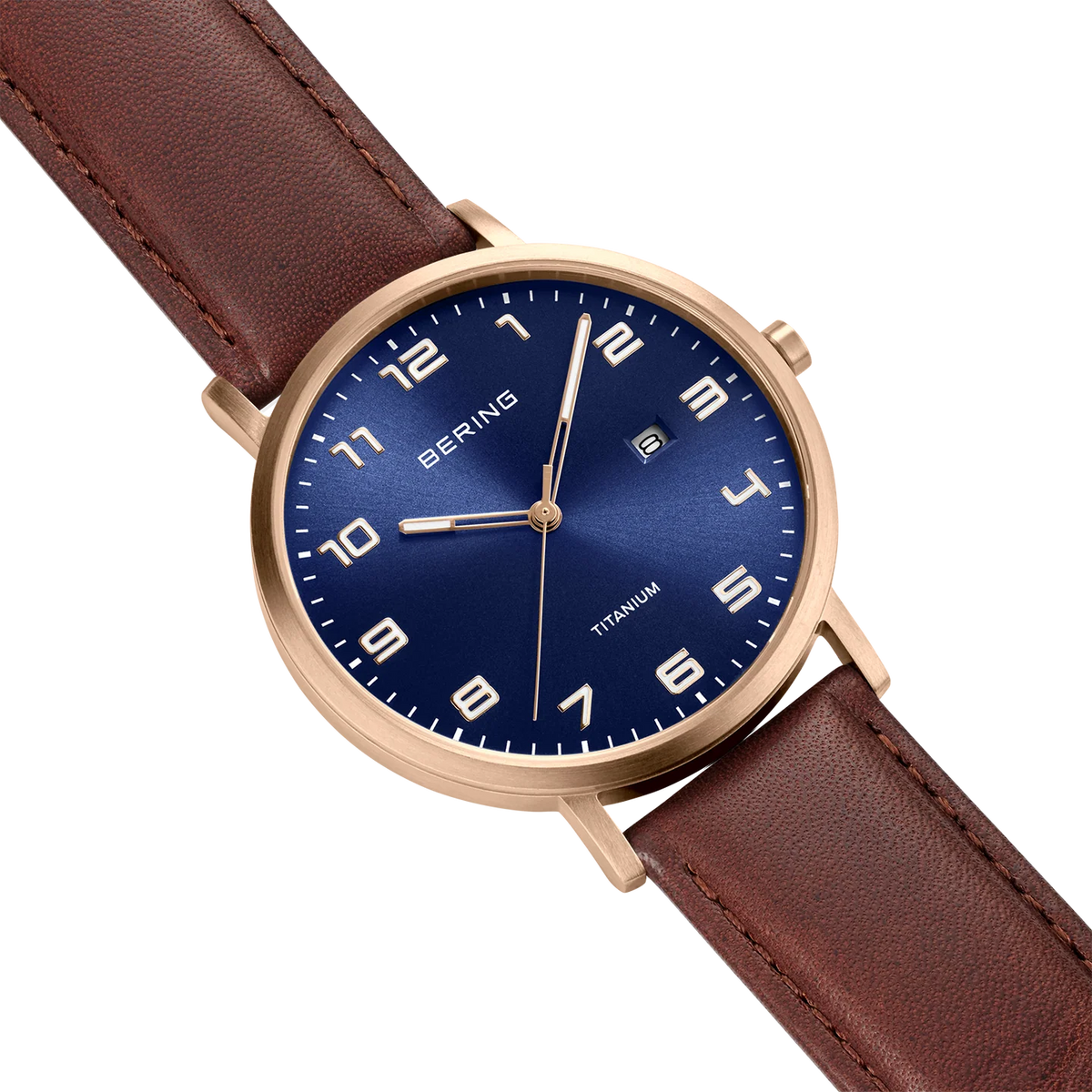 BERING Maxi Titanium Date Numerical Watch Blue Rose Gold 40mm Blue Dial Men's Watch 18640-569