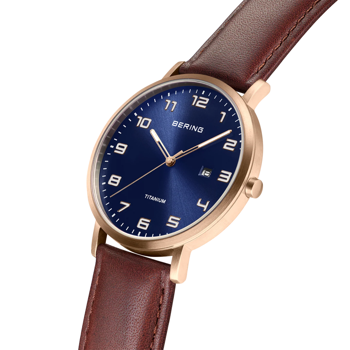 BERING Maxi Titanium Date Numerical Watch Blue Rose Gold 40mm Blue Dial Men's Watch 18640-569