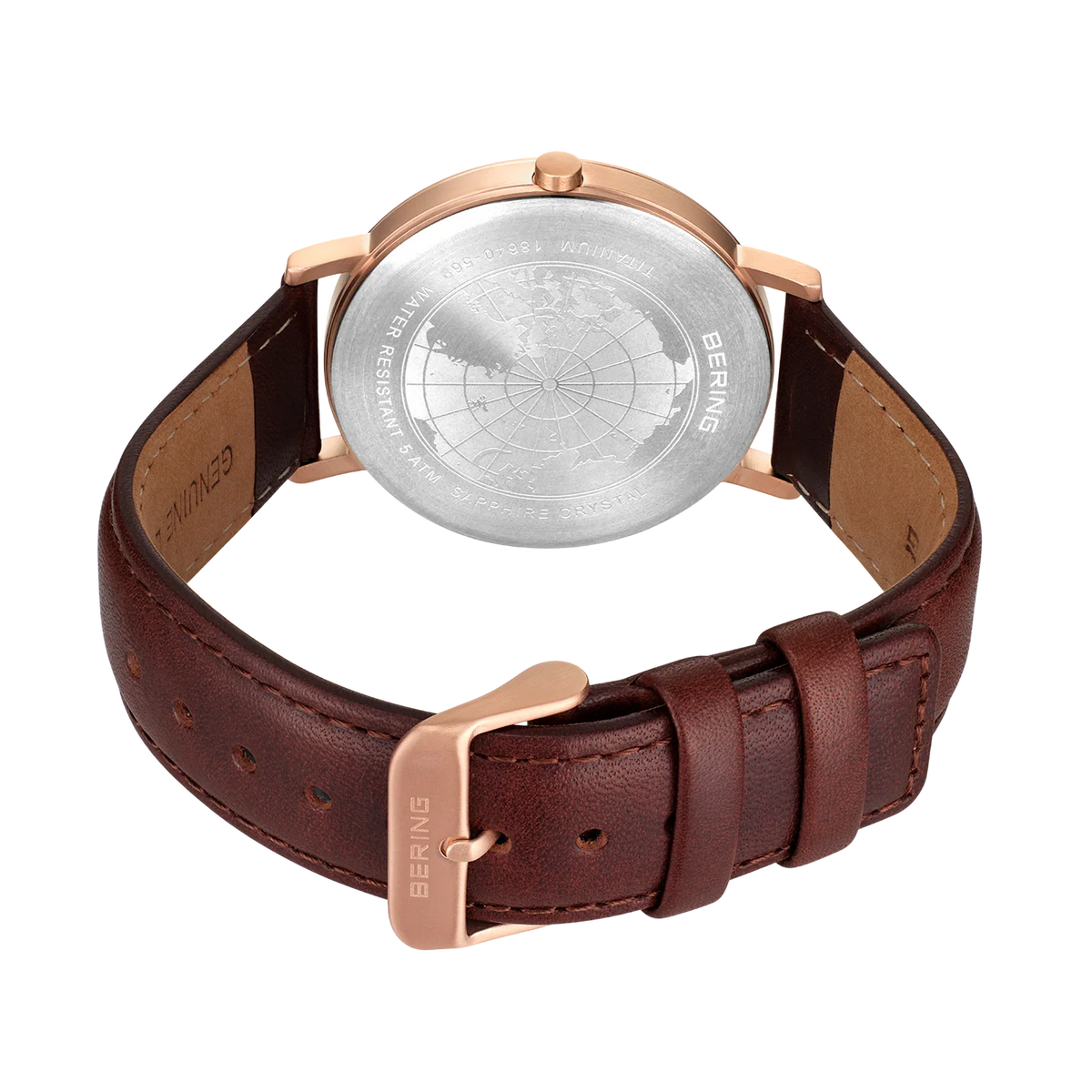 BERING Maxi Titanium Date Numerical Watch Blue Rose Gold 40mm Blue Dial Men's Watch 18640-569