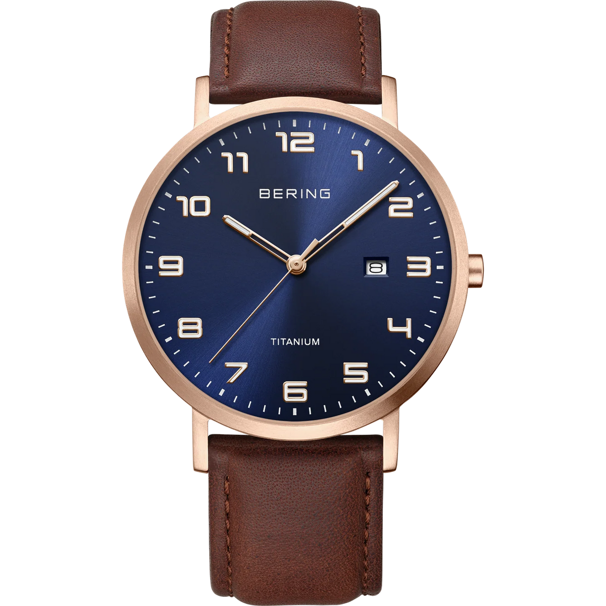 BERING Maxi Titanium Date Numerical Watch Blue Rose Gold 40mm Blue Dial Men's Watch 18640-569