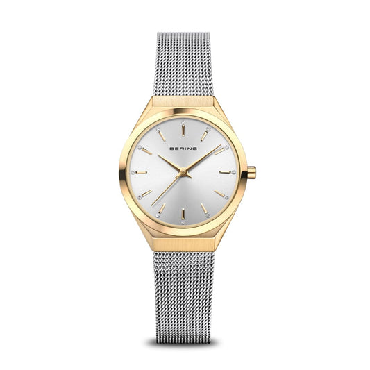 BERING Ultra Slim Polished/Brushed Gold 29mm Silver Sunray Dial Women's Watch 18729-010