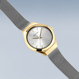 BERING Ultra Slim Polished/Brushed Gold 29mm Silver Sunray Dial Women's Watch 18729-010