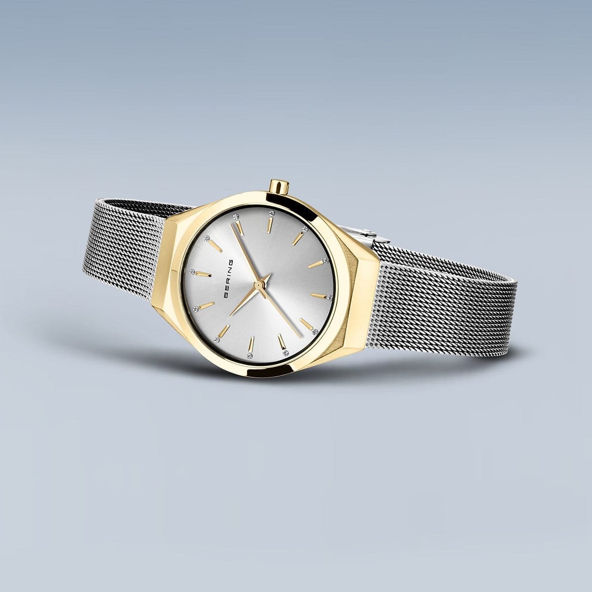 BERING Ultra Slim Polished/Brushed Gold 29mm Silver Sunray Dial Women's Watch 18729-010