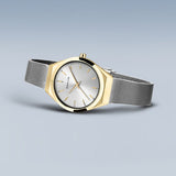 BERING Ultra Slim Polished/Brushed Gold 29mm Silver Sunray Dial Women's Watch 18729-010