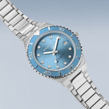 BERING Classic Polished/Brushed Silver 36mm Blue Sunray Dial Women's Watch 18936-705