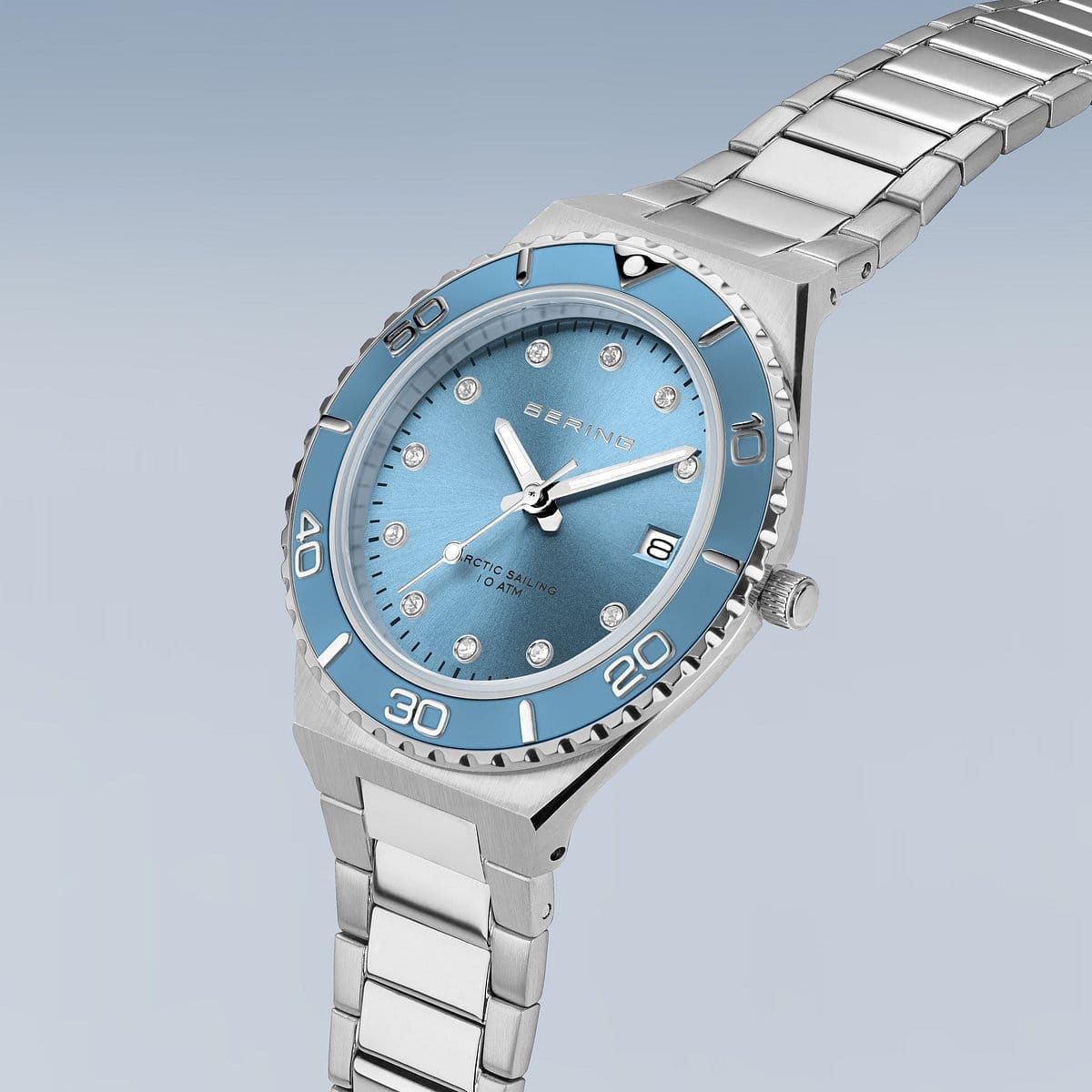 BERING Classic Polished/Brushed Silver 36mm Blue Sunray Dial Women's Watch 18936-705
