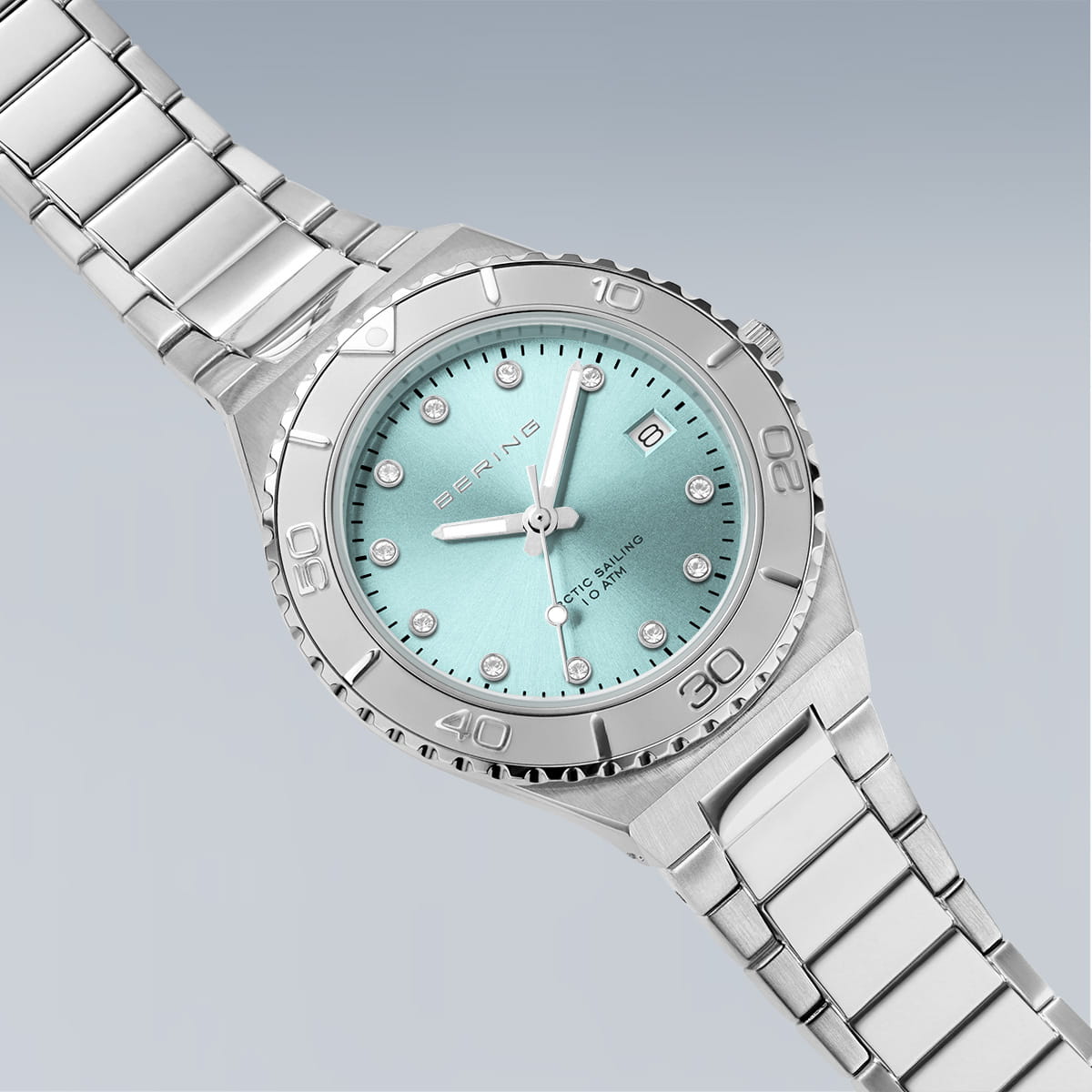 BERING Classic Polished/Brushed Silver 36mm Blue Sunray Dial Women's Watch 18936-707