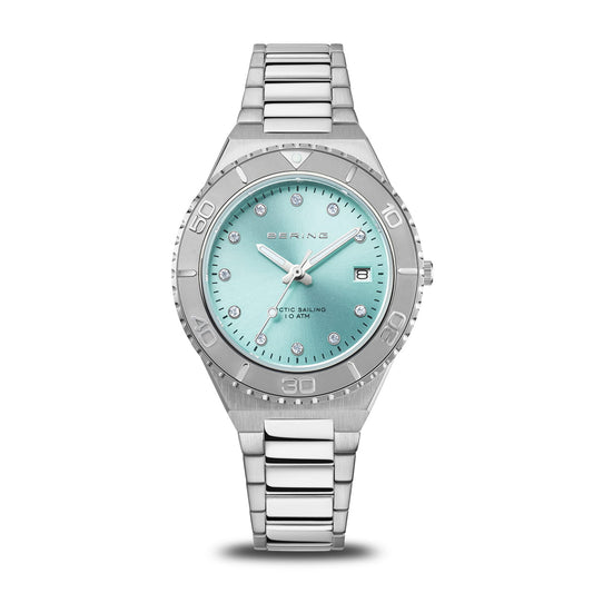 BERING Classic Polished/Brushed Silver 36mm Blue Sunray Dial Women's Watch 18936-707