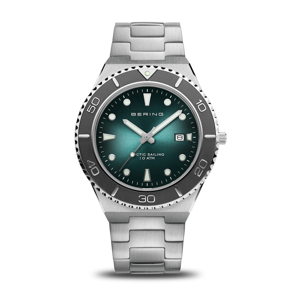 BERING Classic Polished/Brushed Silver 40mm Green Dial Men's Watch 18940-708