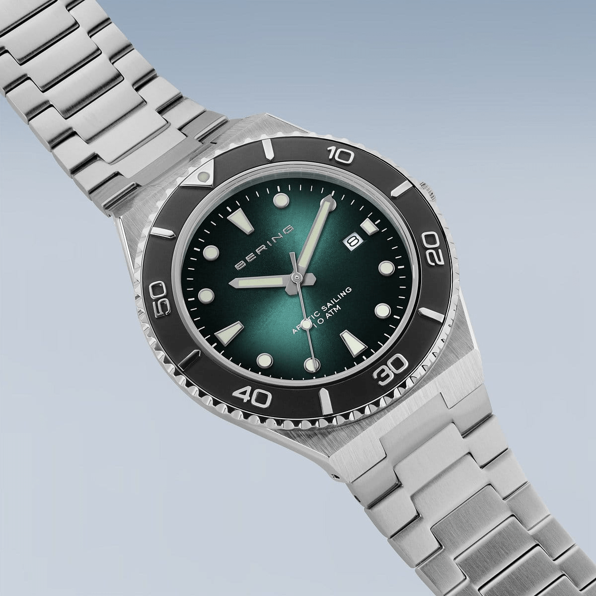 BERING Classic Polished/Brushed Silver 40mm Green Dial Men's Watch 18940-708