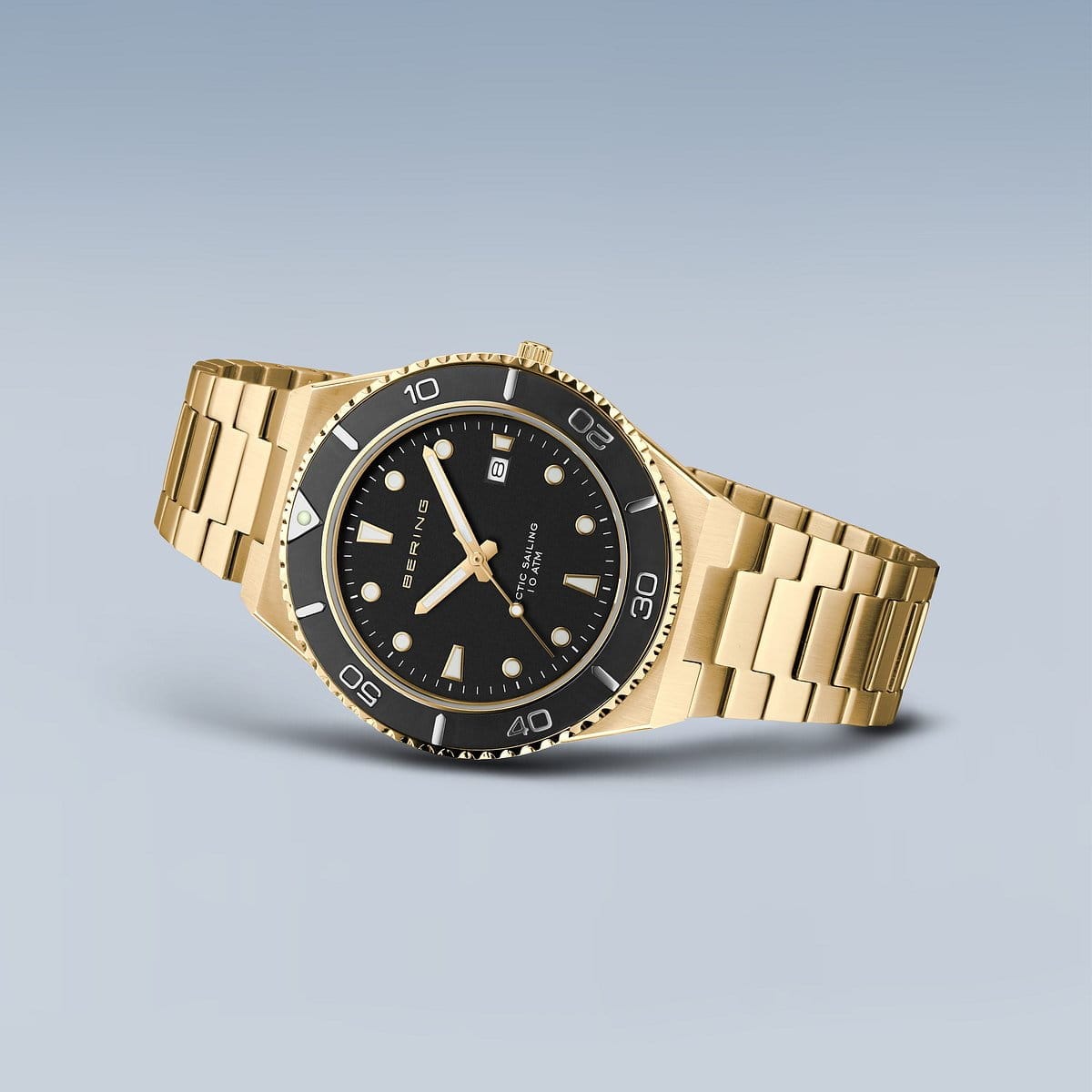 BERING Classic Arctic Sailing Polished/Brushed Gold 43mm Black Sunray Dial Men's Watch 18940-732
