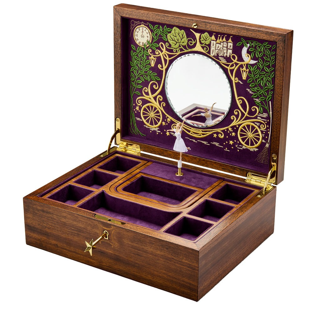 WOLF Ballet Musical Jewellery Box Cinderella Walnut Wood 190017