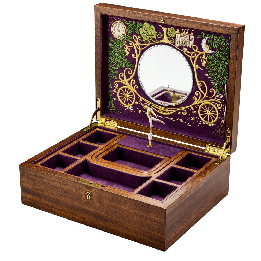 WOLF Ballet Musical Jewellery Box Cinderella Walnut Wood 190017