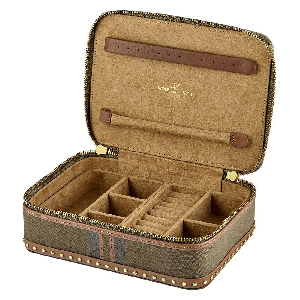 WOLF Ida Travel Zip Jewellery Case Khaki 190042